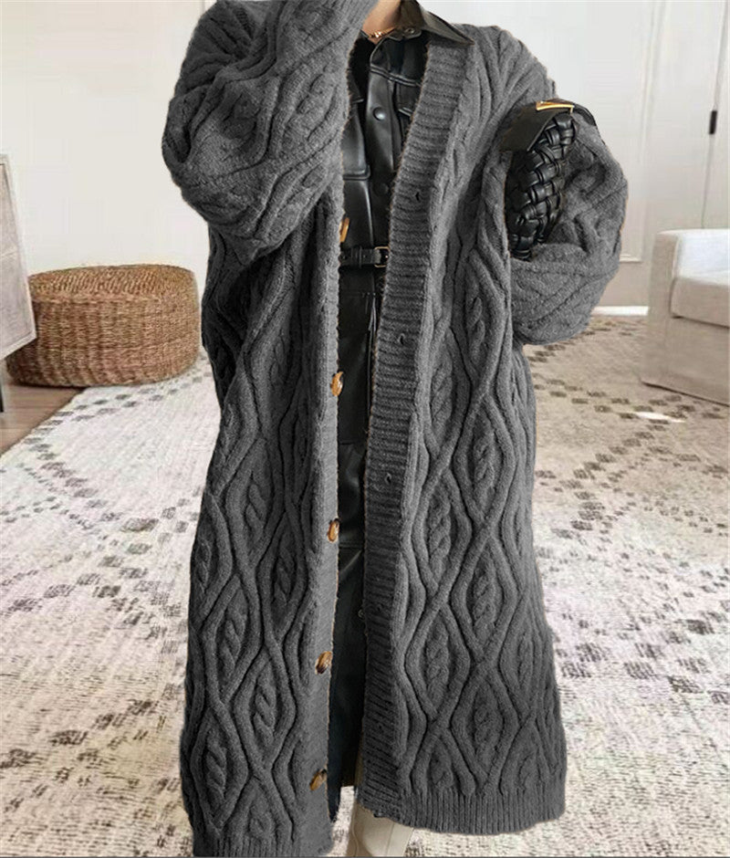 European and American  women's clothing autumn and winter new lazy style retro long loose knitted cardigan jacket women