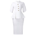 C8660 women's foreign trade clothing  new short-sleeve elegant ruffle hem bodycon slit solid color cross-border fashion set
