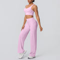 Sexy criss-cross back sports bra set with high-waisted straight-leg wide-leg yoga pants - quick-dry outerwear for running and fitness