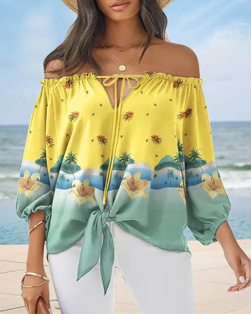 cross-border e-commerce hot-selling women's off-the-shoulder printed top: perfect for , , and european & american independent stores