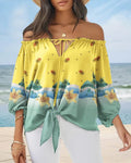 cross-border e-commerce hot-selling women's off-the-shoulder printed top: perfect for , , and european & american independent stores