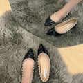 Women's single shoes: new spring/autumn 2025 pointed-toe studded hidden heel french patent leather fashionable versatile low-cut high heels