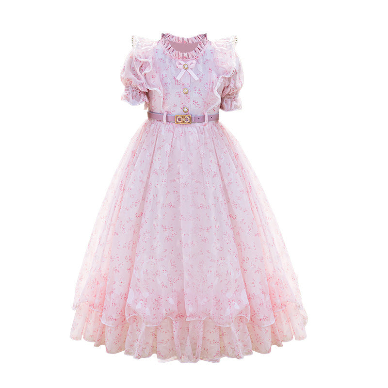 Girls' summer floral maxi dress - new  chiffon beach dress with ruffle hem - in stock