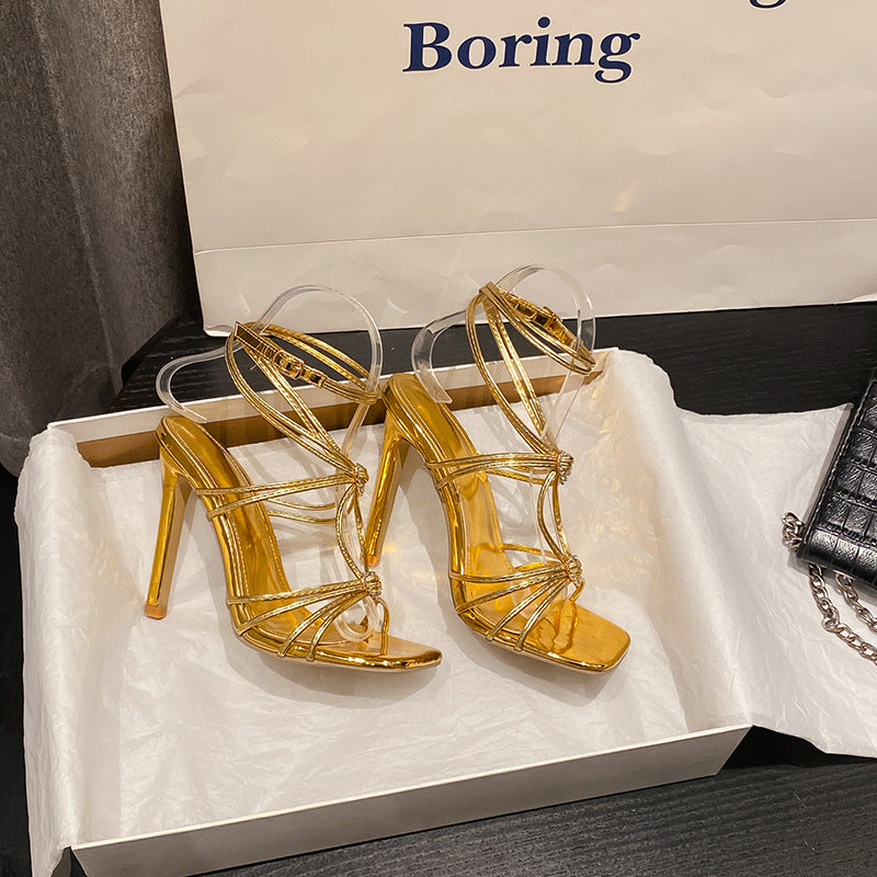 2025 summer rhinestone-embellished heart strap high heel mules - versatile square toe sandals with a wine glass heel
