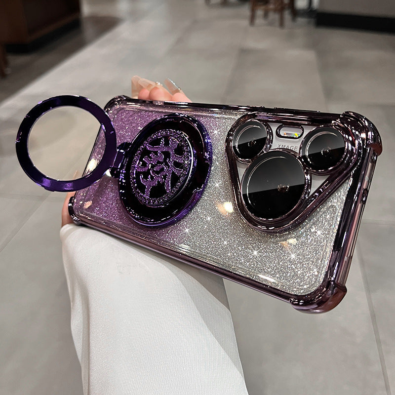 Suitable for huawei mate80 mobile phone case, rotating gyro bracket, honor p80pro electroplated four-corner glitter shell