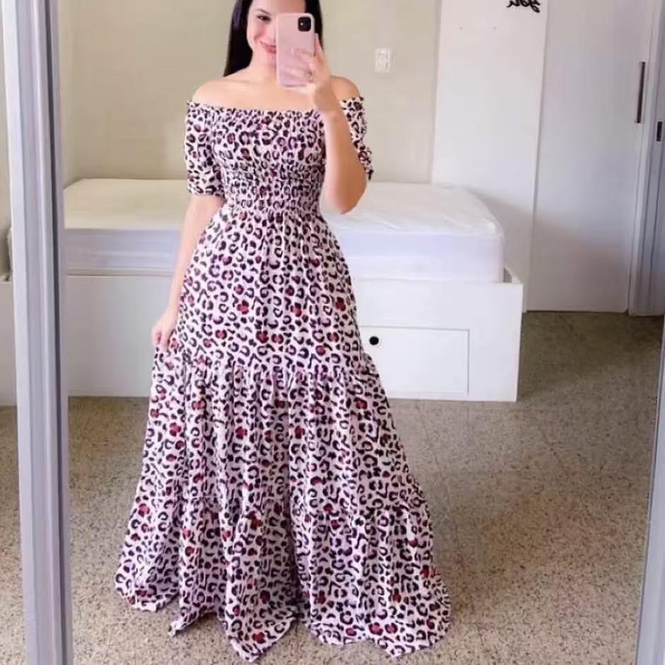 new spring/summer cross-border fashion: european and american style women's one-shoulder floral print maxi dress - off-the-shoulder fairy dress