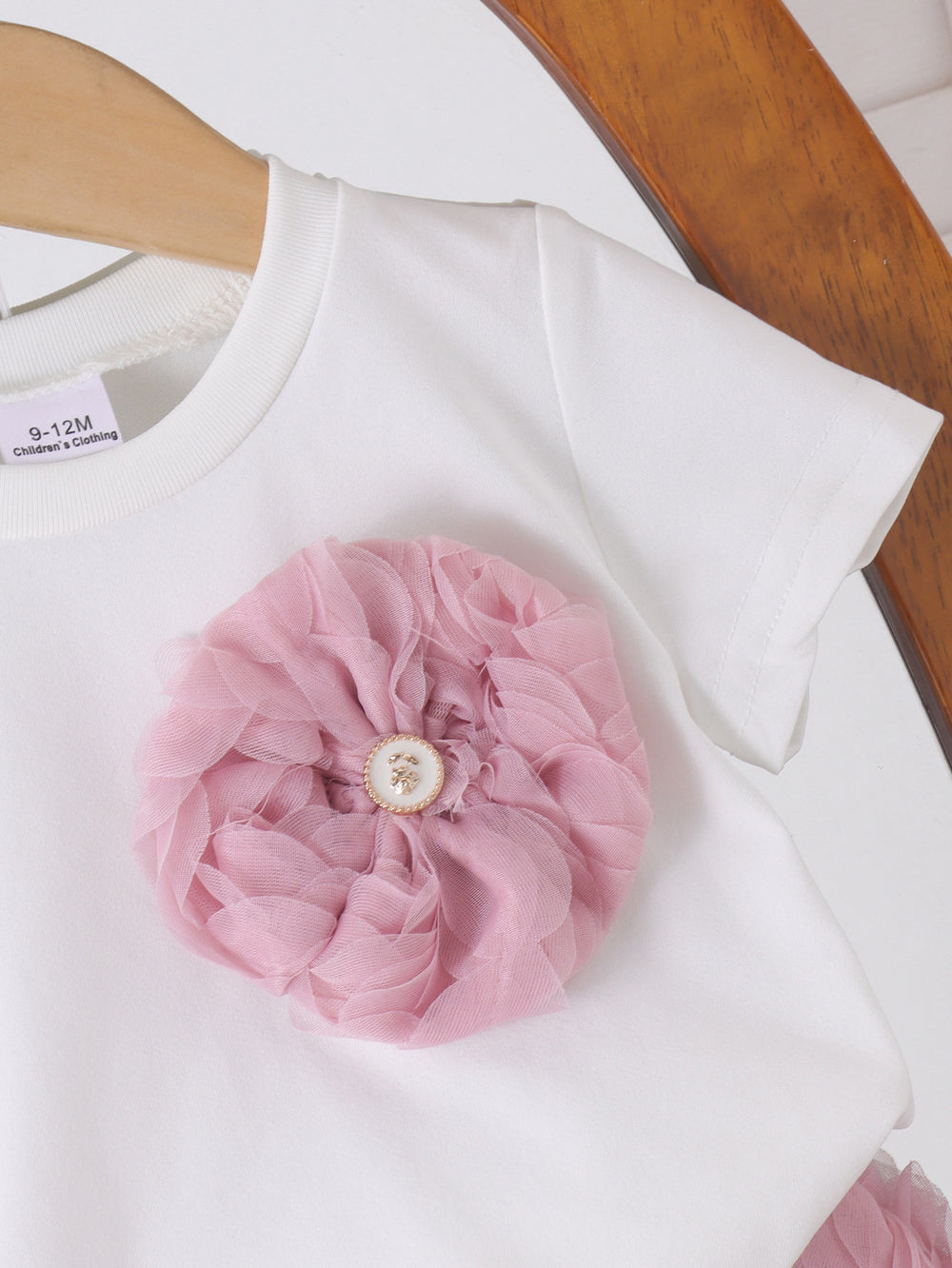 Children's clothing cross-border european and american girls white short-sleeved t-shirt + pink skirt two-piece set
