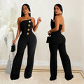 C7105 cross-border   independent station fashion women's sleeveless button jumpsuit pants new