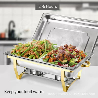 Gold stainless steel buffet warmer - commercial hotel buffet stove - alcohol-fired food warmer