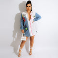 spring/summer new european and american fashion women's shirt casual denim patchwork mid-length shirt dress