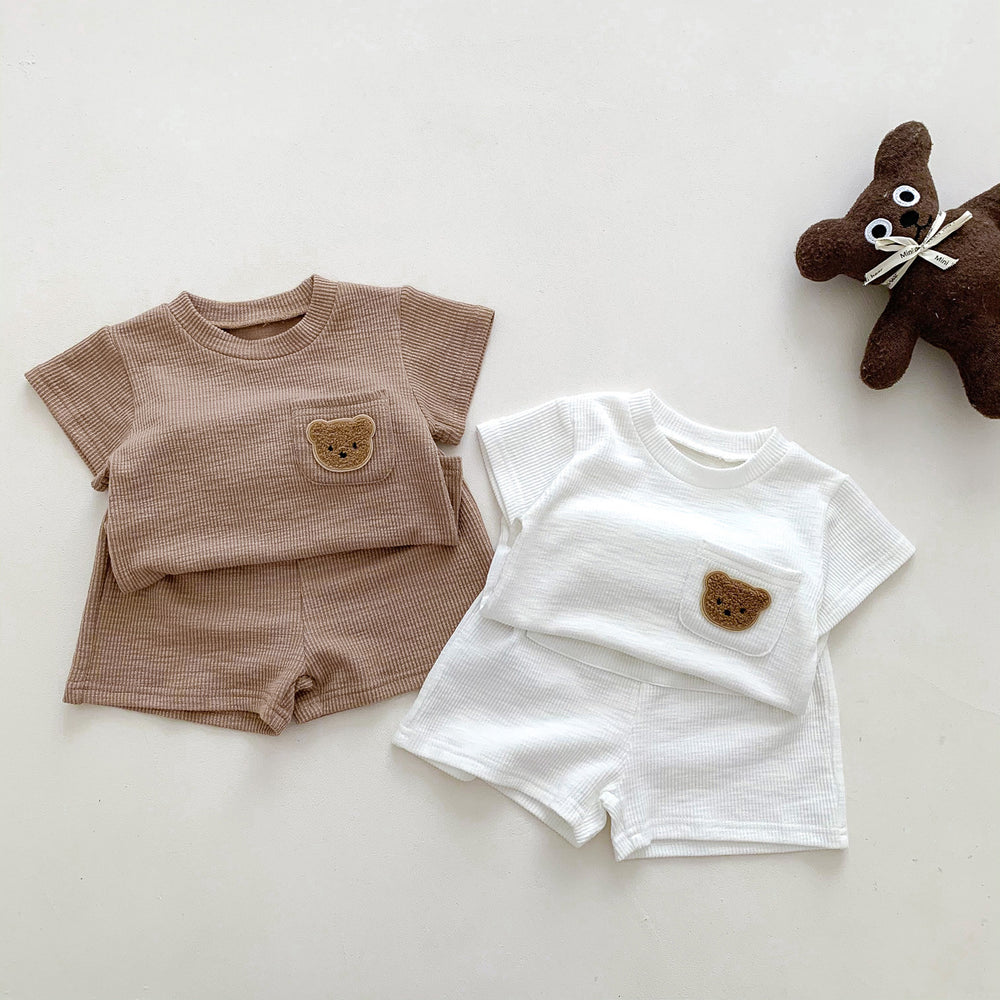 korean style ins kids summer bear outfit - baby boys & girls short sleeve & shorts casual two-piece set