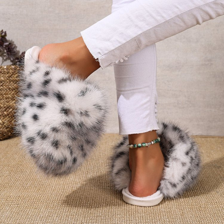 plus sizepure color fluffy large fur slippers soft bottom winter toe-cap home heattech multi-color cotton slippers