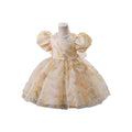 New arrival pearl collar girls dress colorful puff sleeves baby one year old dress bows girls princess dress