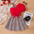 girl summer red shoulder suspender bowstops leopard print short skirt with same color belt suit