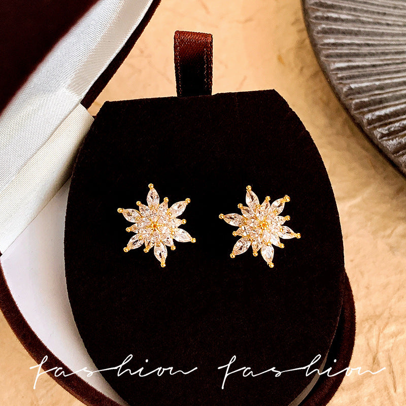 S925 sterling silver needle white zircon flower stud earrings - women's trendy, luxury, unique design, elegant and chic earrings