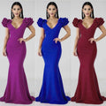 European and american women's clothing    new long dress - figure-flattering, bodycon, african style dress with v-neck and multiple color options