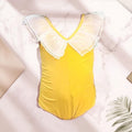 Korean style girls' swimsuit  mesh ruffle v-neck one-piece swimsuit kids beach swimwear princess style