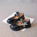 Vancahao kids' black leather shoes -  autumn new collection - girls' fashionable beaded bowknot patent leather princess shoes