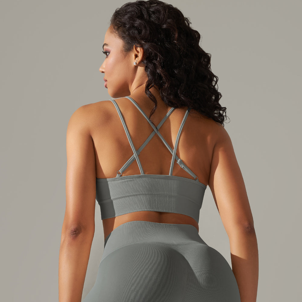 Amazon's new seamless knitted sexy back yoga wear breathable sweat-absorbent running fitness tops sports bra