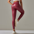 Clearance high waist hip belt t-line tights brushed pu plus size leather pants yoga fitness casual sports bottom pants