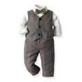 Factory direct children's spring fashion set: korean style plaid vest three-piece outfit for boys, kids' formal wear - in stock