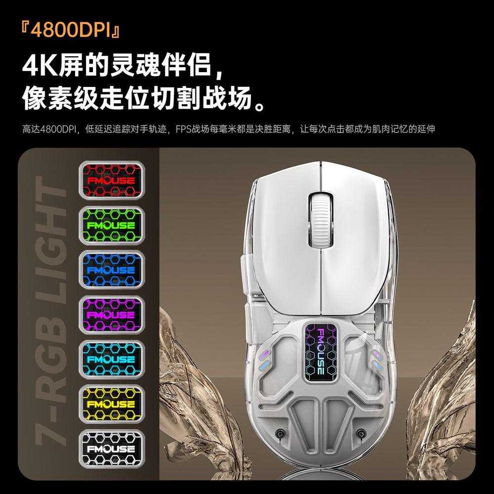 Tiger cat m500 tri-mode wireless mouse - bluetooth transparent gaming, esports, laptop, office ergonomic mouse