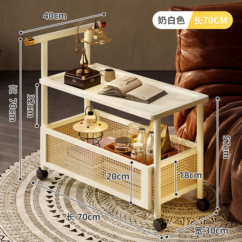 Classy medieval style coffee table sofa side table movable coffee table small push side table tea side table living room solid wood trolley