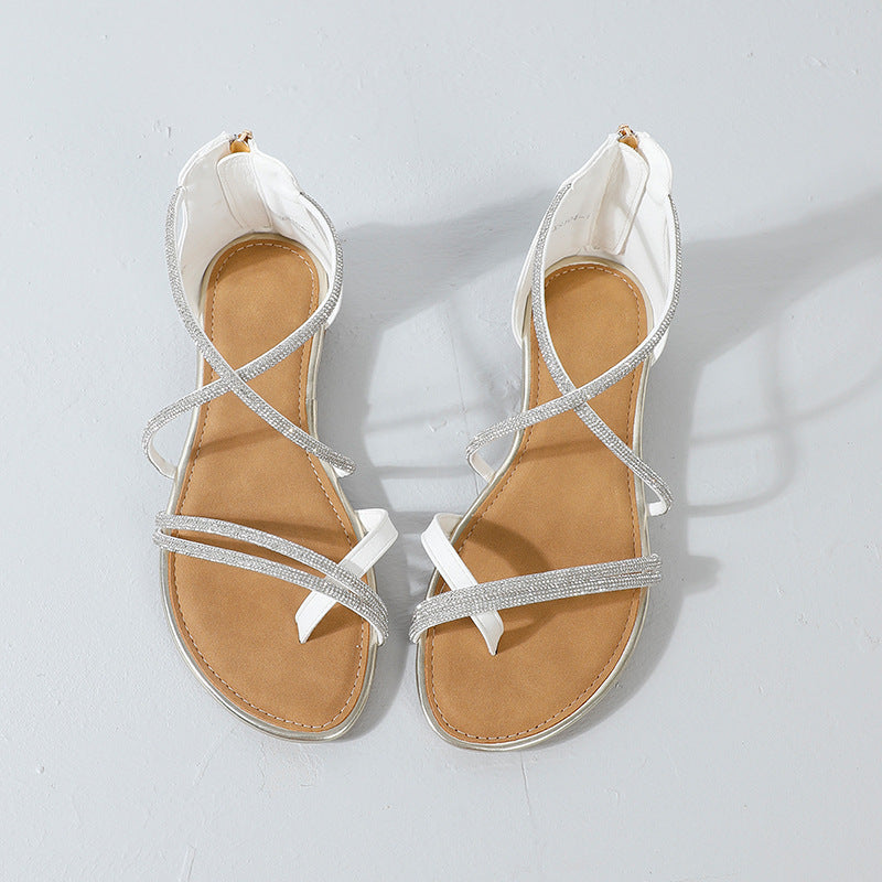 New arrival: trendy women's sandals - roman style, wedge heel, rhinestone embellishments, and criss-cross straps
