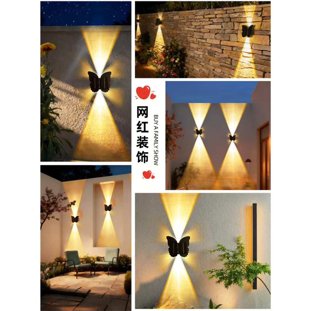 Outdoor solar wall light butterfly wash wall lamp minimalist modern stairway aisle wall sconce courtyard balcony light