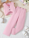 girl pure colortwo-piece setshortvestloose pants4 colorscasual style kidssummercasual pantssuit