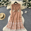 Classy lady heavy industry beading round neck long sleevesdress women  fall and winter waist inner sweater skirt long skirt