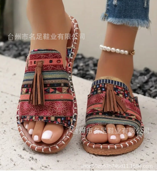 foreign trade plus size flat slippers for women,  summer new arrival, european and american style tassel beach sandals, size 43,