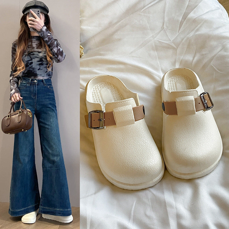 New women's half-slippers, closed-toe slides, summer outdoor sandals, thick-soled non-slip fashion beach sandals for female students