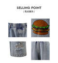 Exportgirljeans cartoon stickers hamburger fries loose distressed ripped pants kidsstraight-legloose pants
