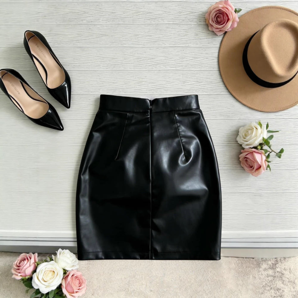 sexy pleated pu leather mini skirt - zipper bodycon skirt, european and american nightclub style, instagram-worthy midi skirt