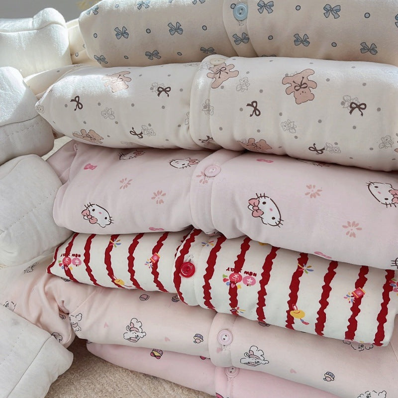 Fall and wintergirlstrendy three-layer quilted thickenedcardigan cotton coat baby girlheattechtopskids clothes children's clothing