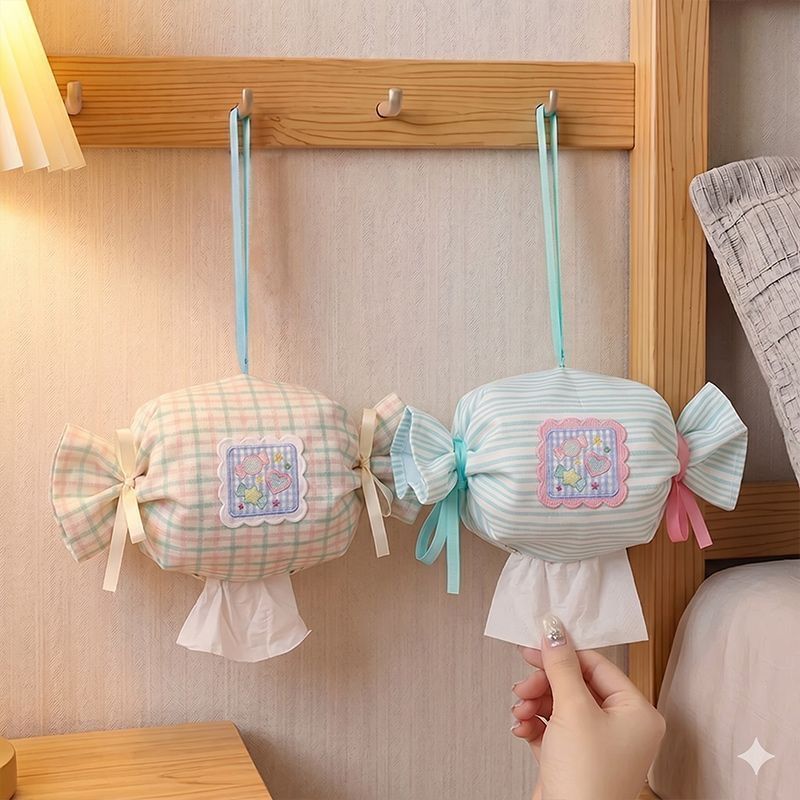 Inssweet candy tissue box can be hung on dining tissue storage bag car fabric high-looking living room hanging bag