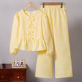 European and american cross-border girls' spring  collection: independent website &  new arrival - tie-up bow long sleeve top and pants set