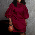 D3076  autumn new arrival  hollow-out solid color bubble sleeve two-piece set cross-border dress african women's clothing