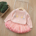 fall/winter new girls' sweater and tutu skirt set - handmade floral knitted outfit for little girls