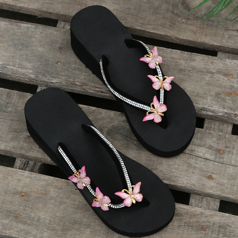 women's herringbone sandals and slippers, 2025 summer new arrivals, european and american style, butterfly design, plus size, foreign trade wedge heel platform sandals and slippers for women