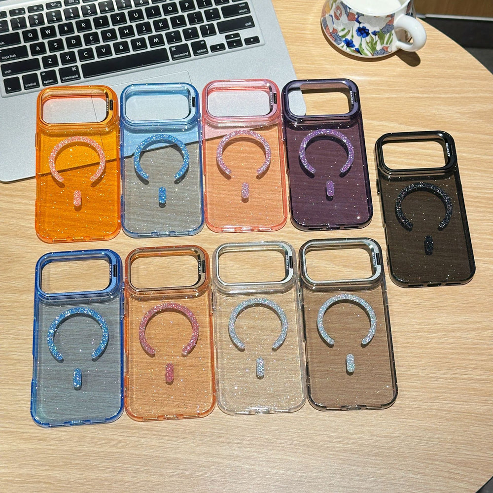 Minimalist glitter magnetic lens protection phone case - new design for iphone 17 pro max, ice americano style, compatible with iphone 13