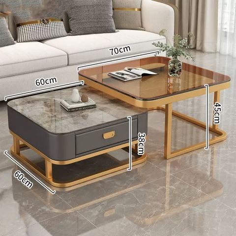 Accessible luxury coffee table living room for home modern casual small apartment popular square glass slate tv cabinet combination coffee table