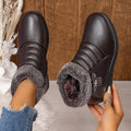 winter women's mid-aged and elderly cotton shoes - flat, non-slip, extra thick, warm, soft-soled, fleece-lined leather ankle boots - wholesale