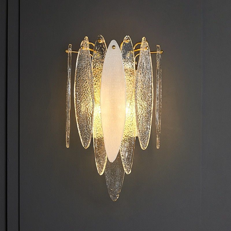 Modern minimalist sky blue glass panel wall sconce - ideal for hallways, corridors, bedrooms, bedside tables, living room backdrops - direct from the manufacturer
