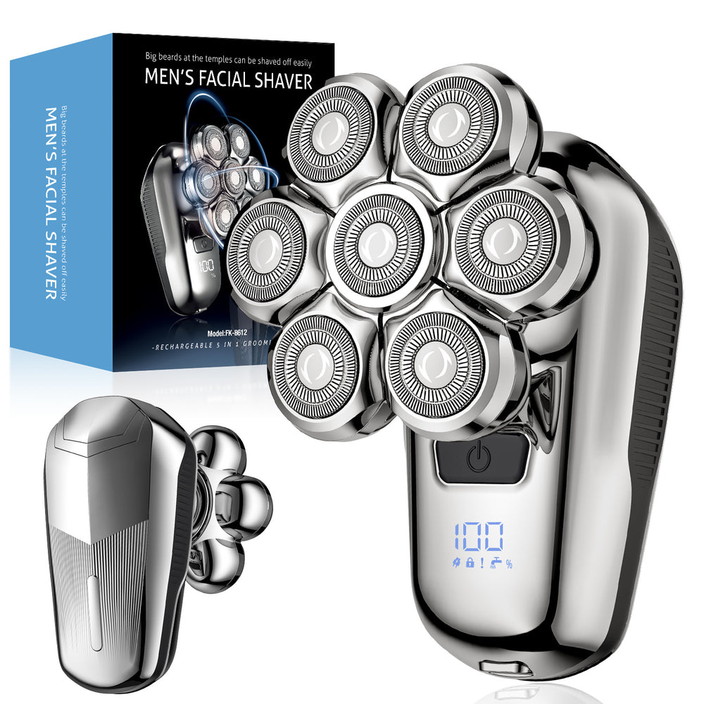 Magnetic floating 7-blade electric shaver with light, washable body, quick charge, and grooming kit