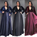 African dress women's european and american  cross-border hot style autumn and winter fashion deep v velvet long sleeve flared maxi dress * includes belt
