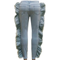 European and american cross-border women's fashion  jeans: streetwear casual hand-weathered distressed side ruffle skinny stretch pants
