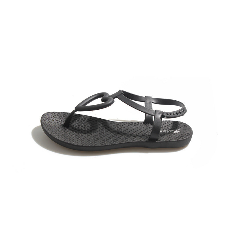 new arrival women's summer outwear non-slip heartflats beach one-piece flip-flop women's sandals