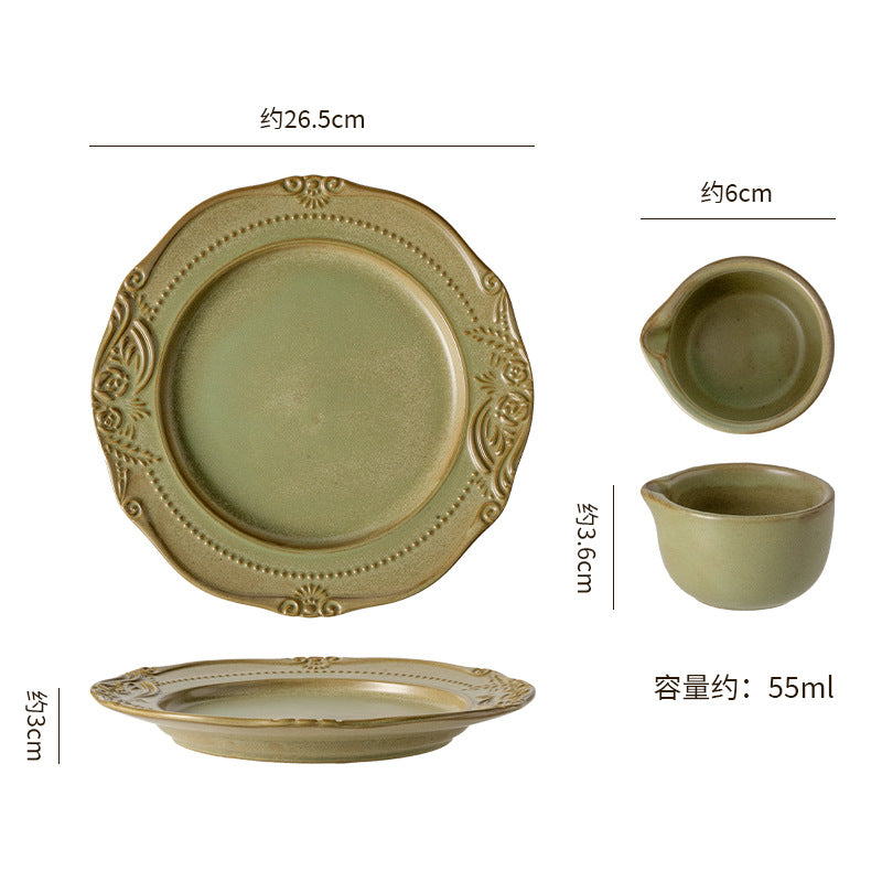 European retro embossed plate - perfect for western cuisine, pasta, breakfast, restaurants, and hotels. a stylish and high-value steak plate and dinner plate